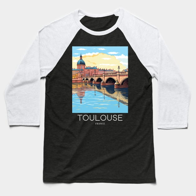 A Pop Art Travel Print of Toulouse - France Baseball T-Shirt by Studio Red Koala